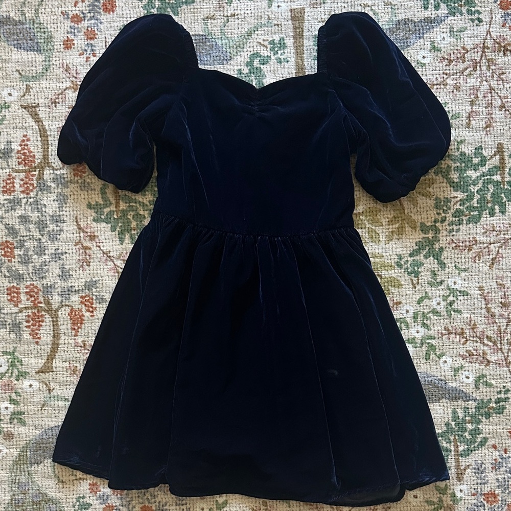 Janie and Jack Navy Velvet Dress with Puff Sleeves